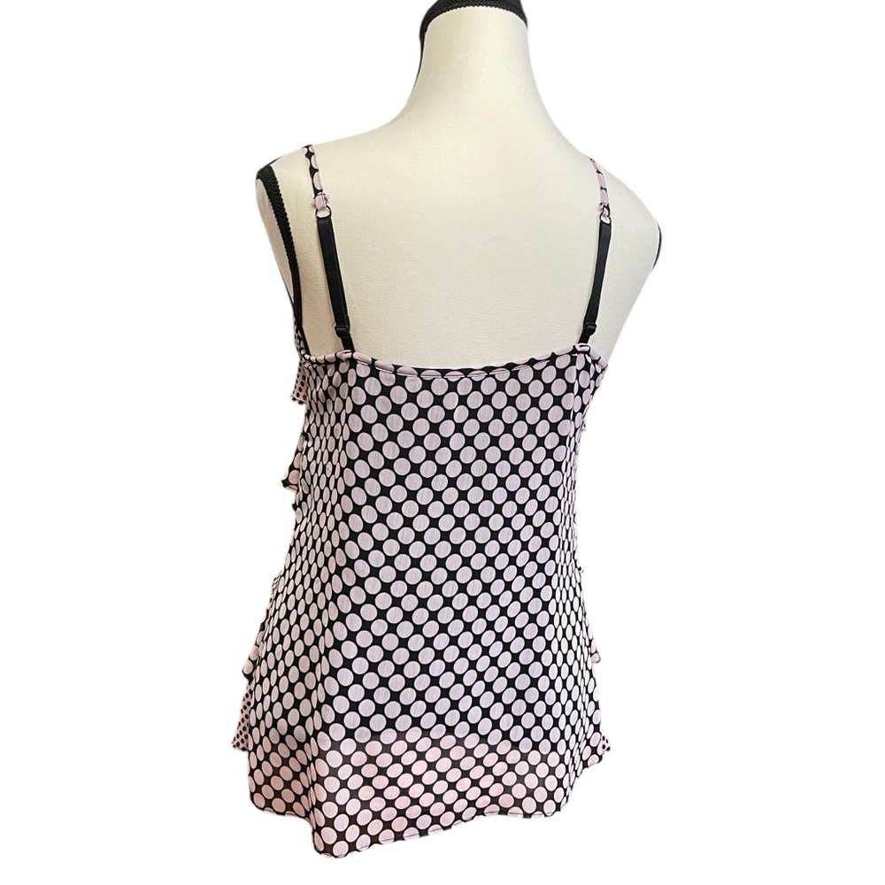 New York & Company Sheer Tiered Polka Dot Babydoll Cami Tank Top Pink Black XS* - Picture 5 of 6